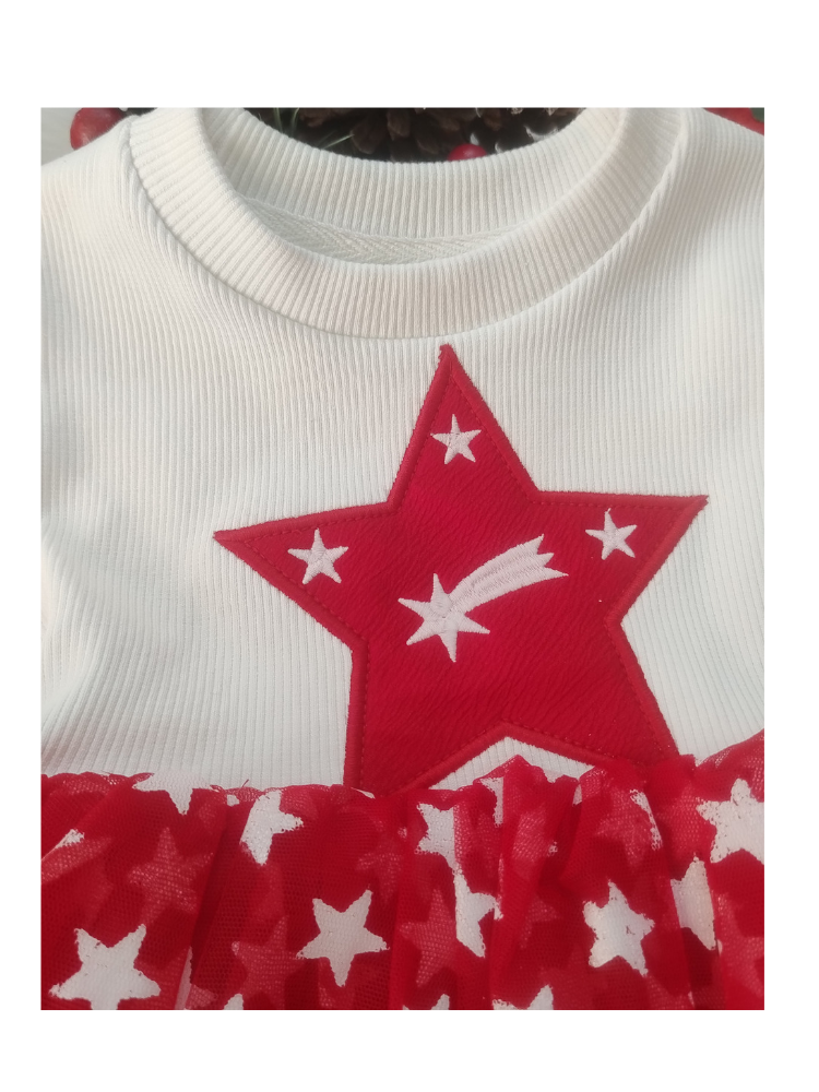 Red and white net frock