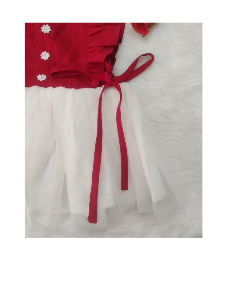 Red and white net frock