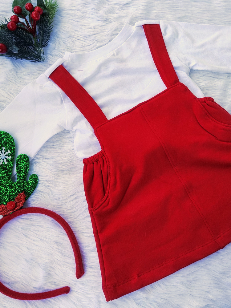 Red and white pinafore dress