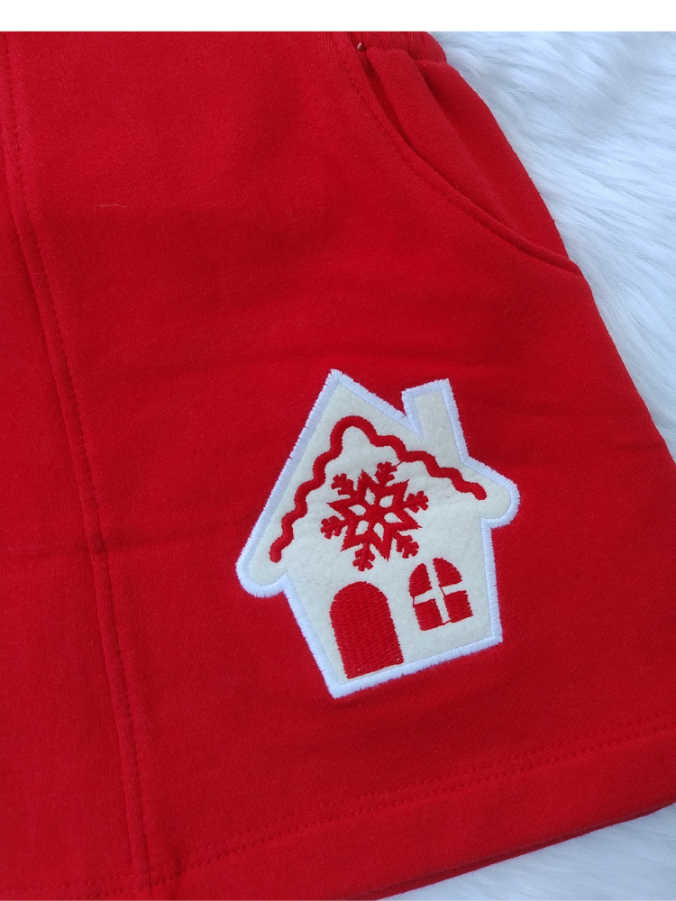 Red and white pinafore dress