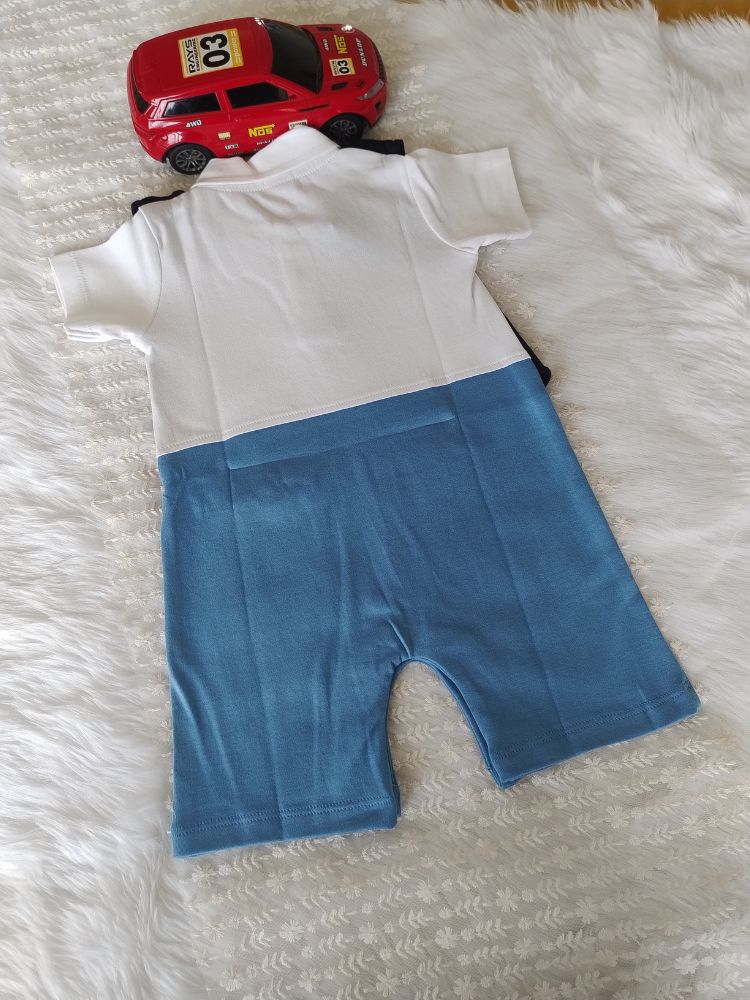 Blue and black dungaree with bow