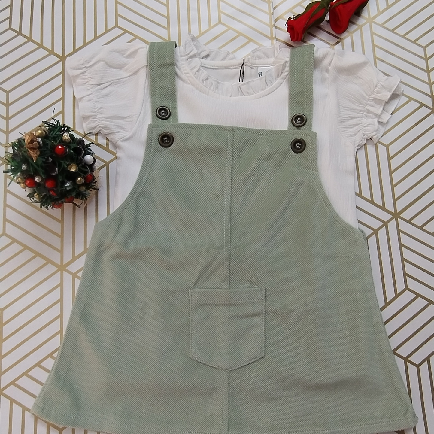 green corduroy pinafore dress
