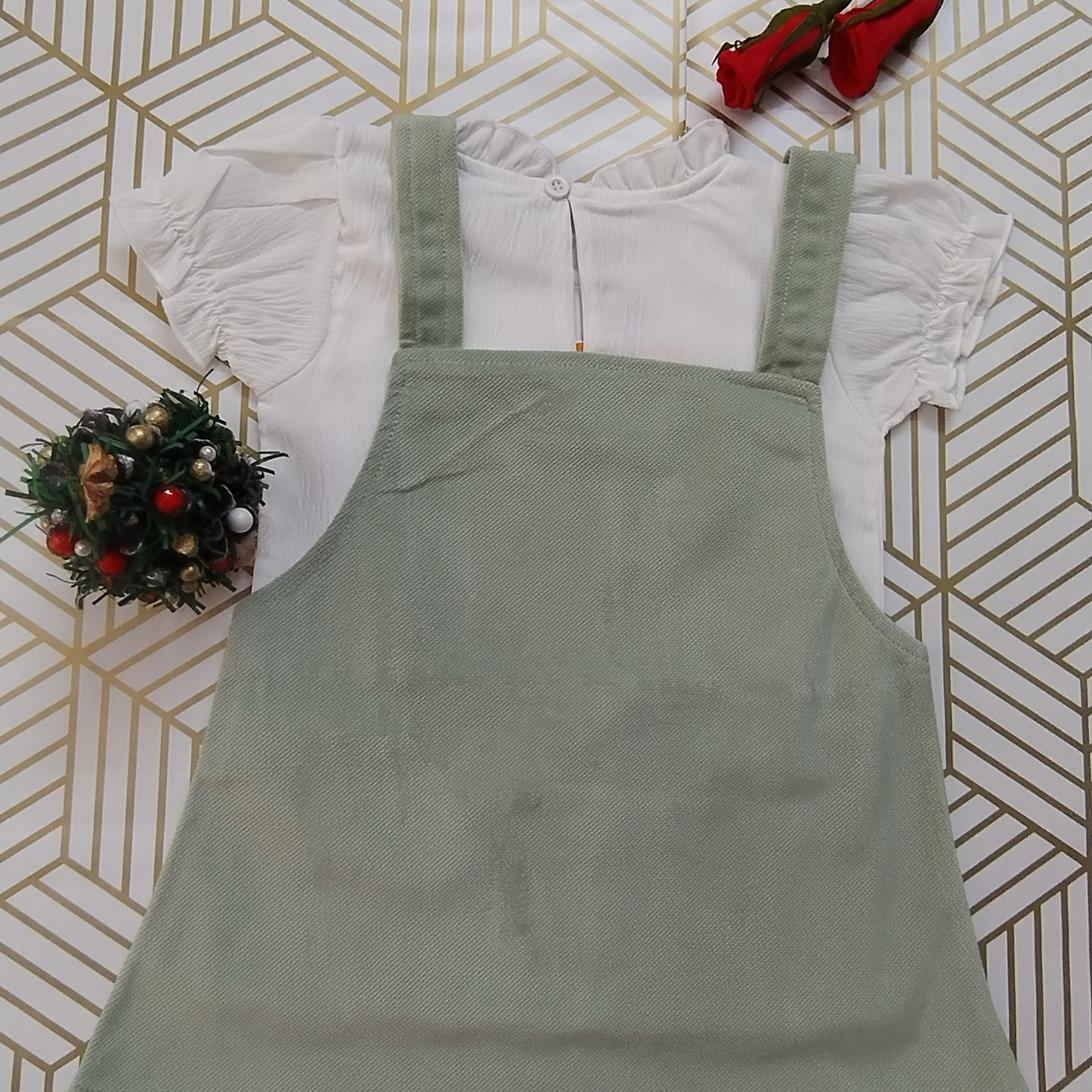 green corduroy pinafore dress