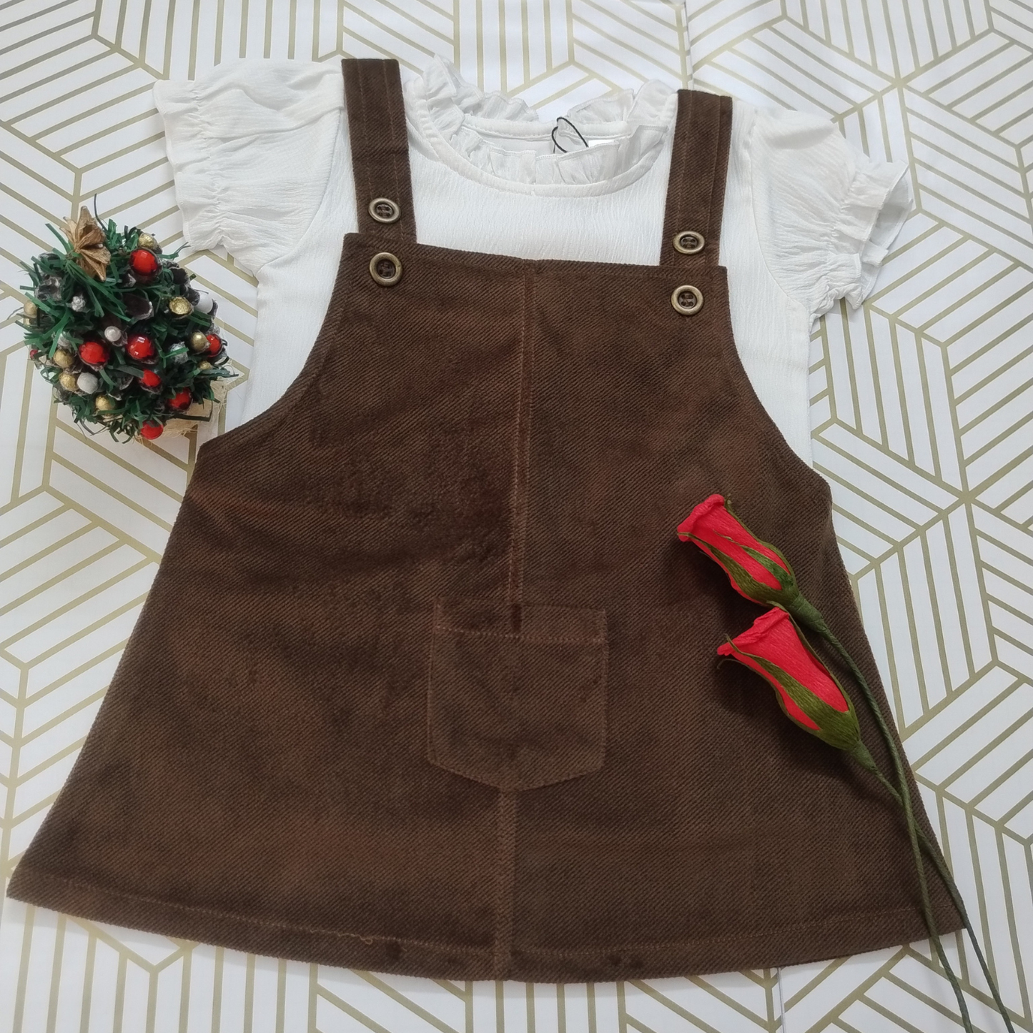 Brown corduroy pinafore dress