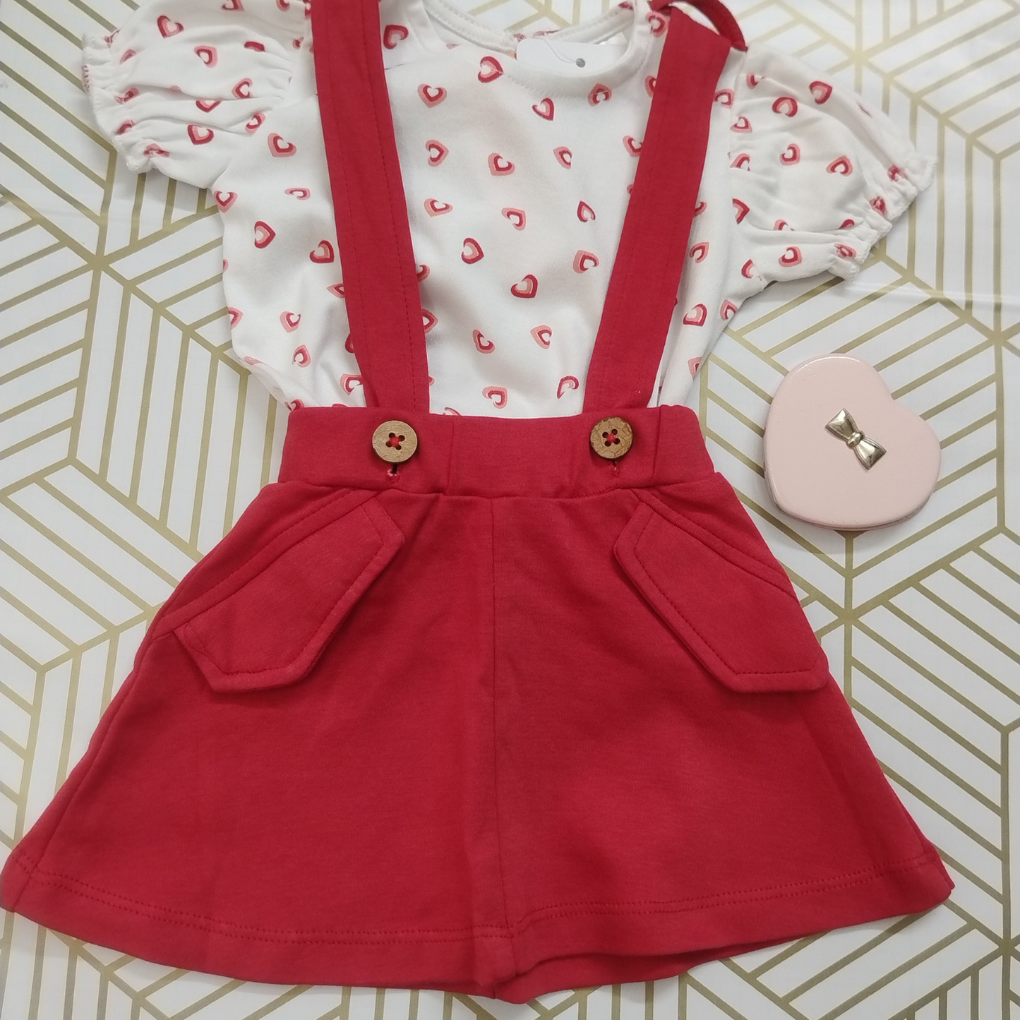 Red and white pinafore dress