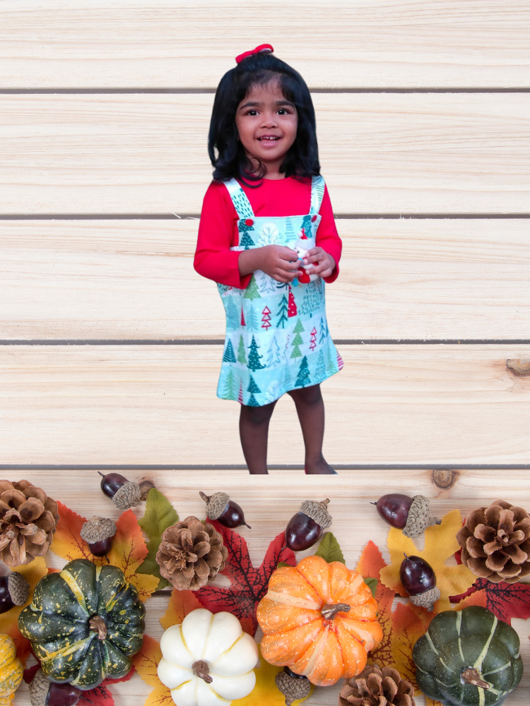 Red and white printed pinafore dress