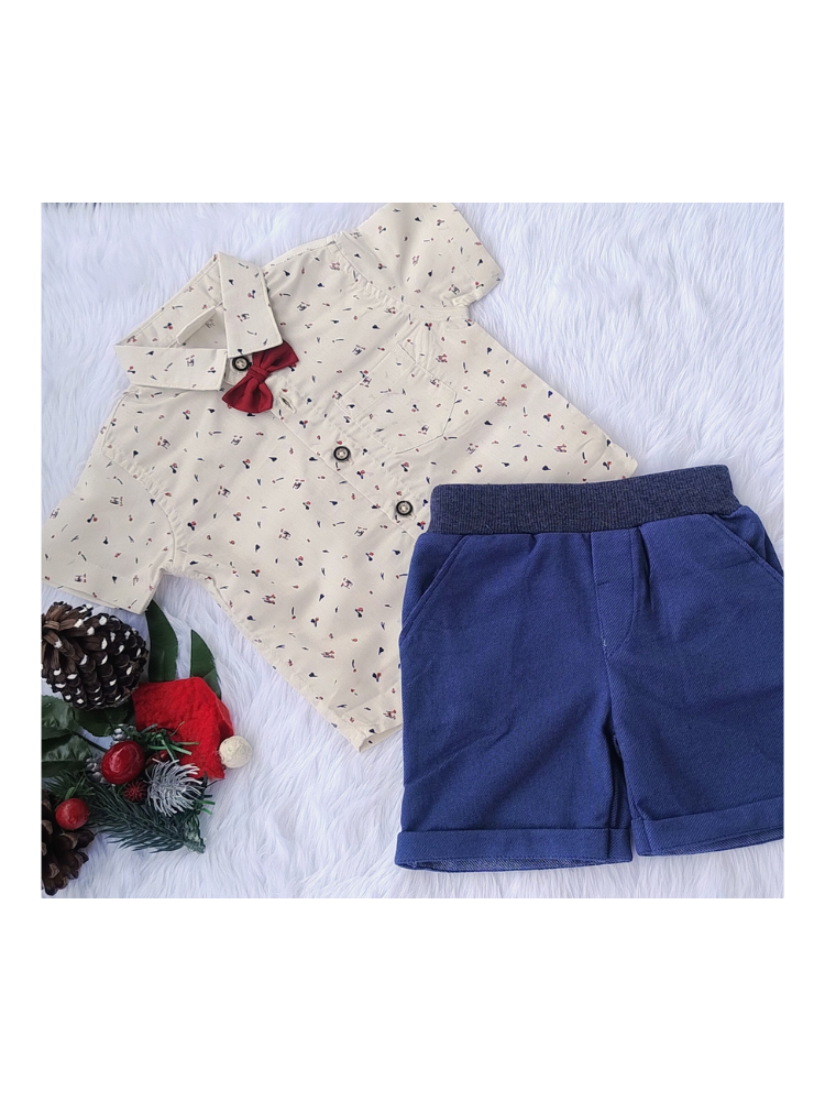 white shirt with shorts and bow
