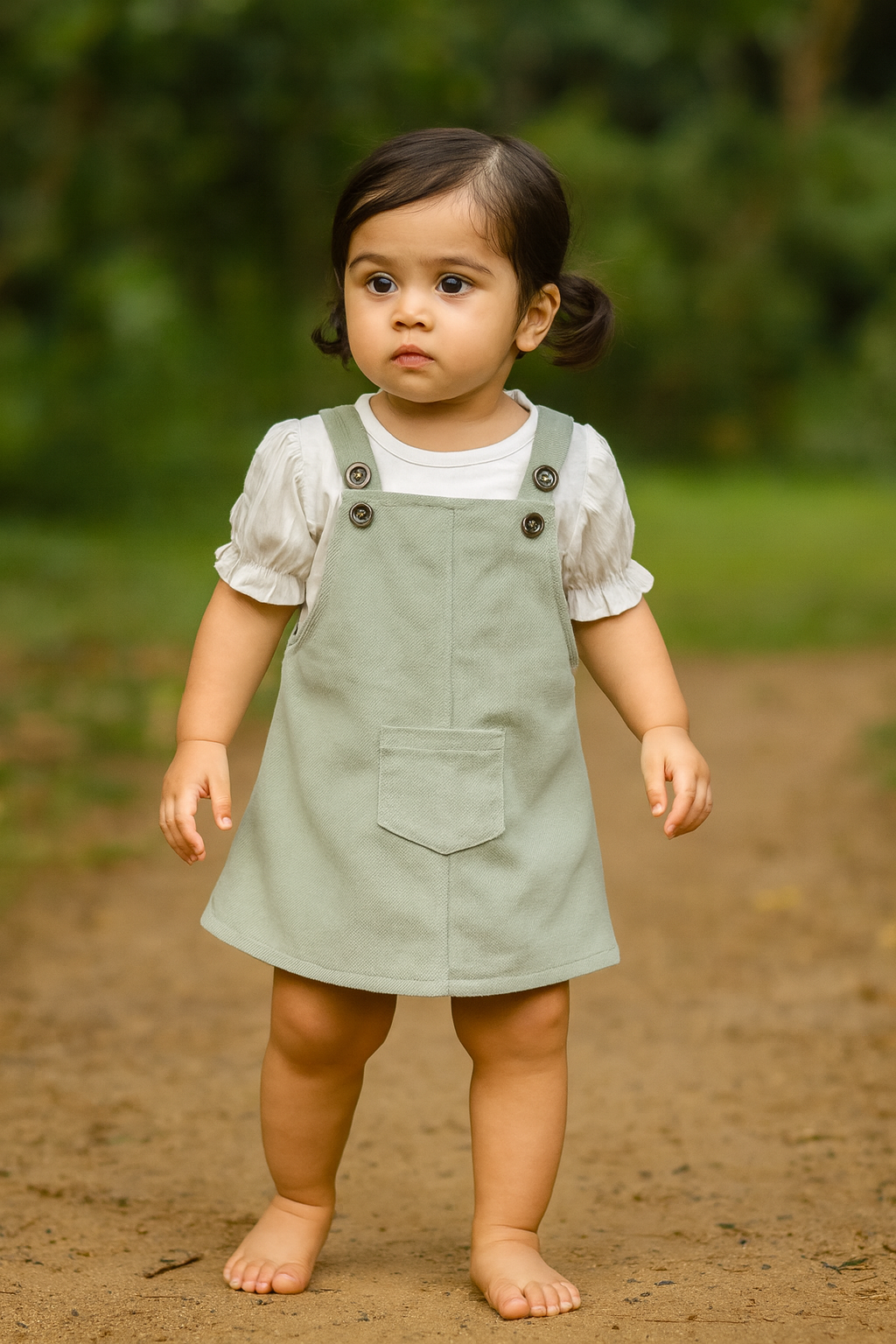 green corduroy pinafore dress