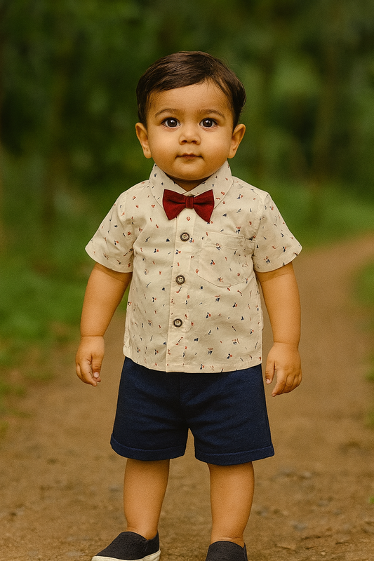 white shirt with shorts and bow