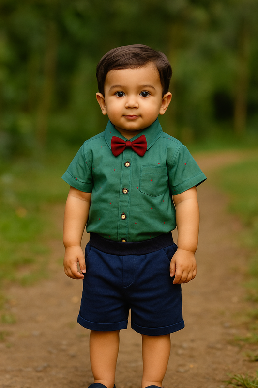 Green shirt with shorts and bow