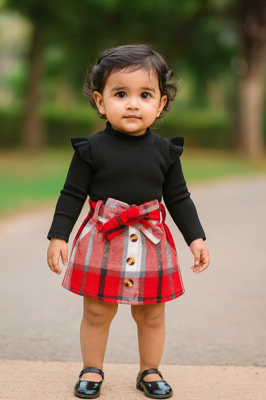 Check Skirt and  ruffled Top