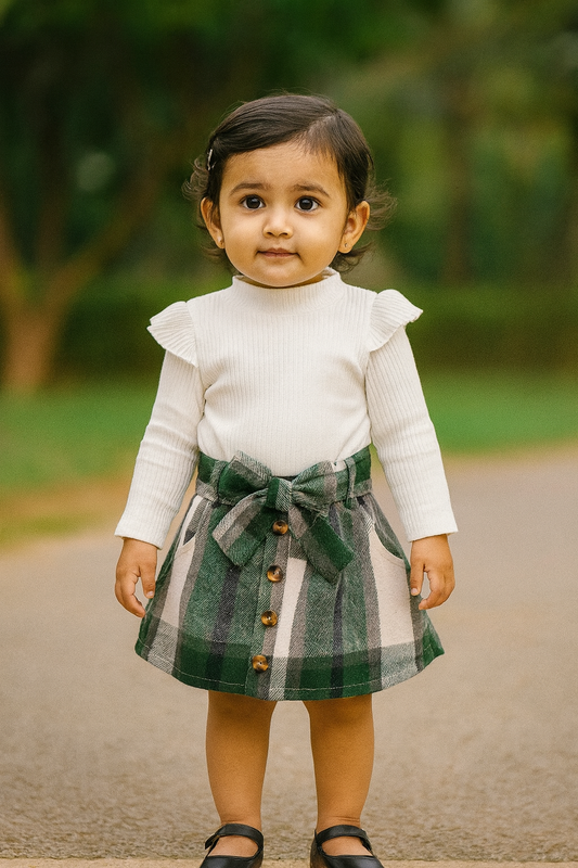Check Skirt and  ruffled Top