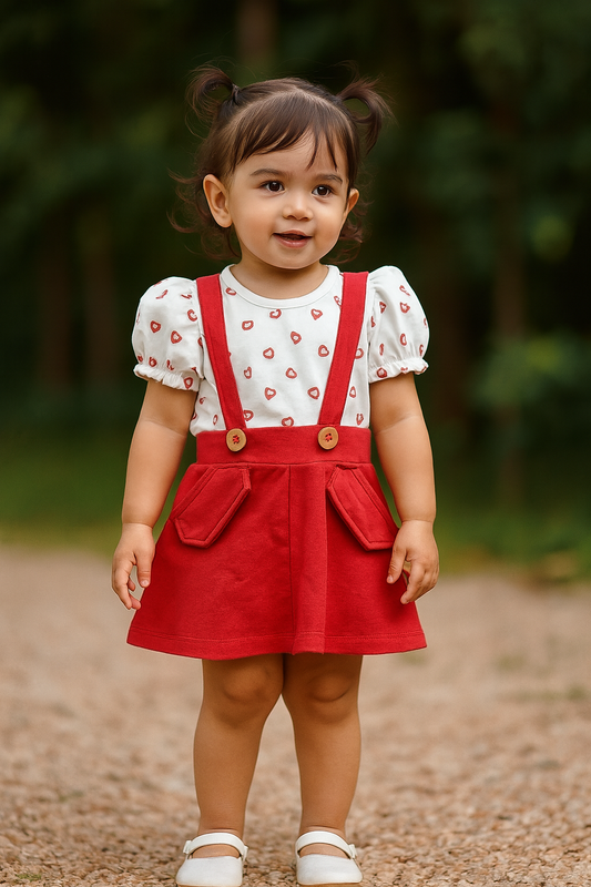 Red and white pinafore dress