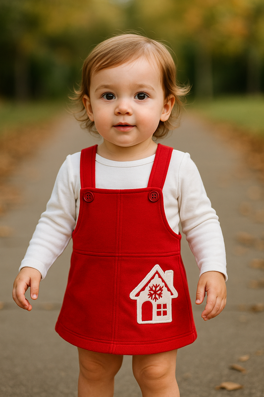Red and white pinafore dress