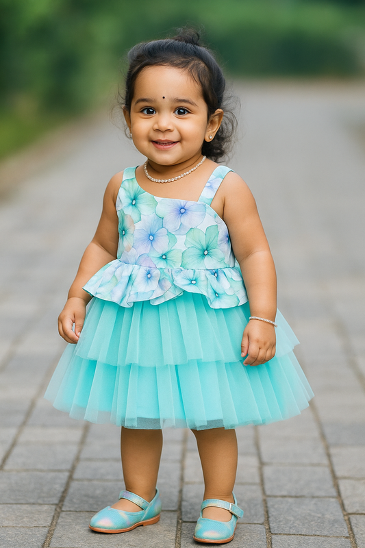 Floral blue party frock