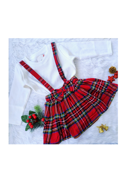Red and white checks pinafore dress