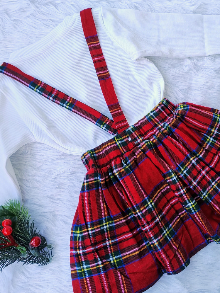 Red and white checks pinafore dress