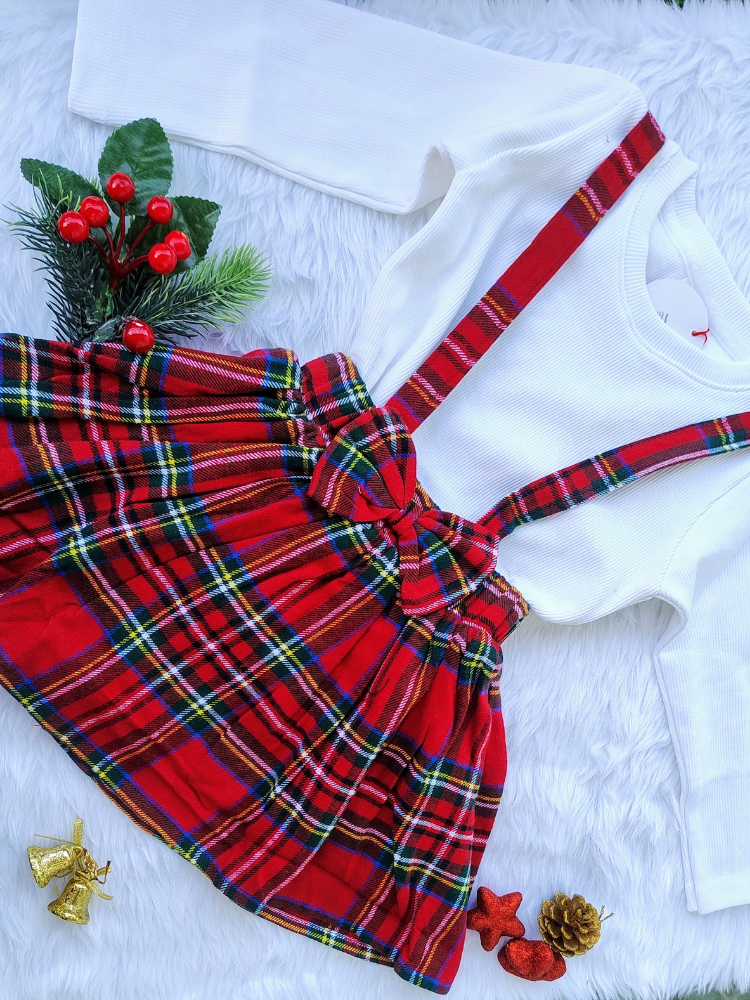 Red and white checks pinafore dress