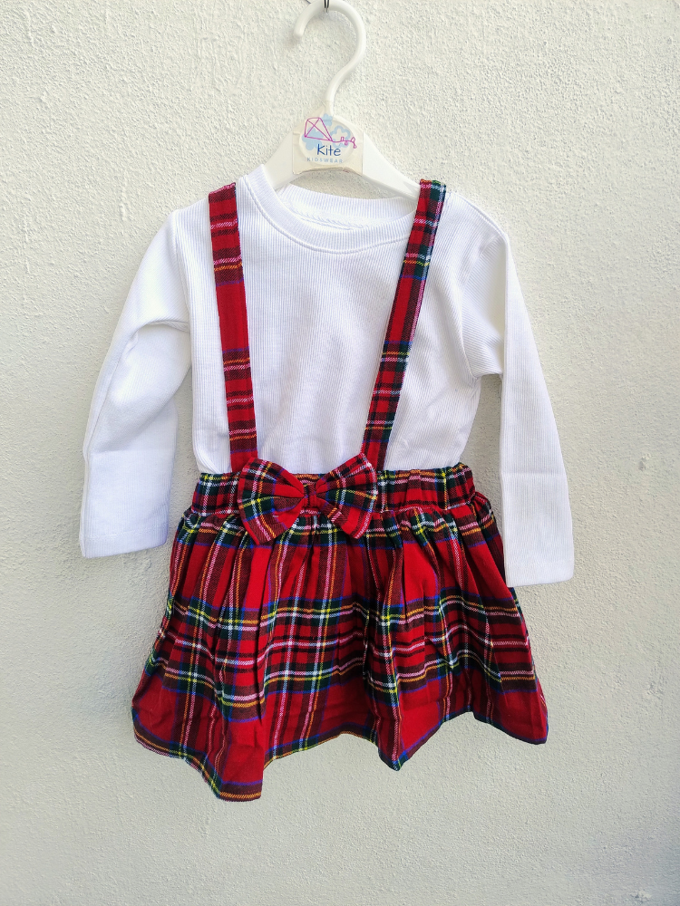 Red and white checks pinafore dress