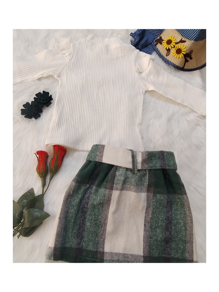 Check Skirt and  ruffled Top