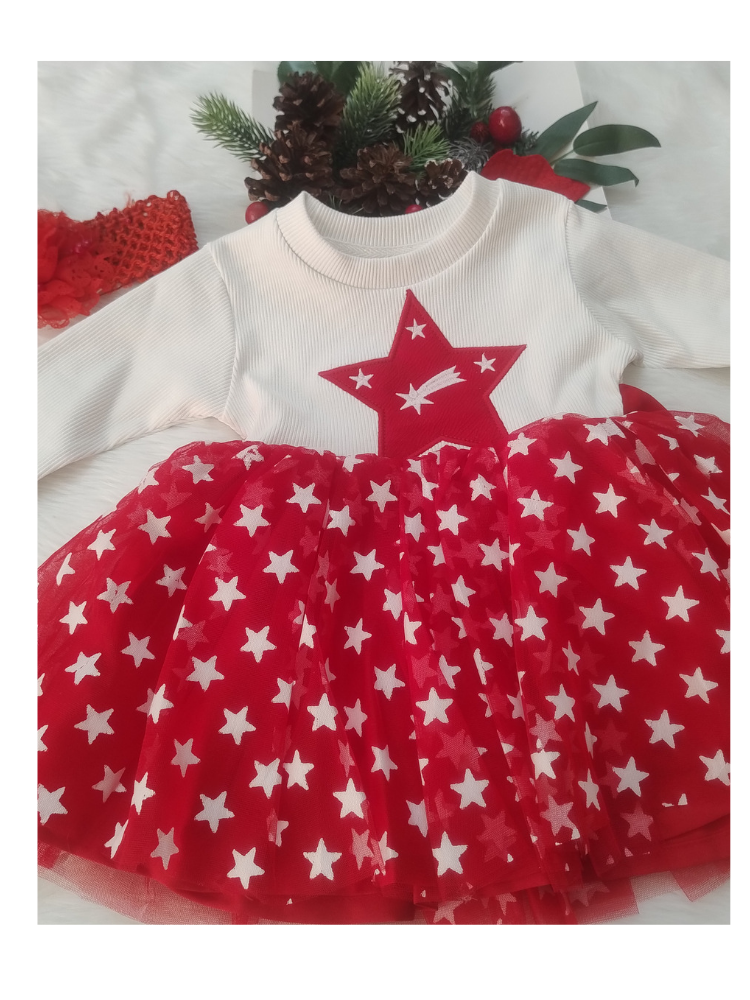 Red and white net frock