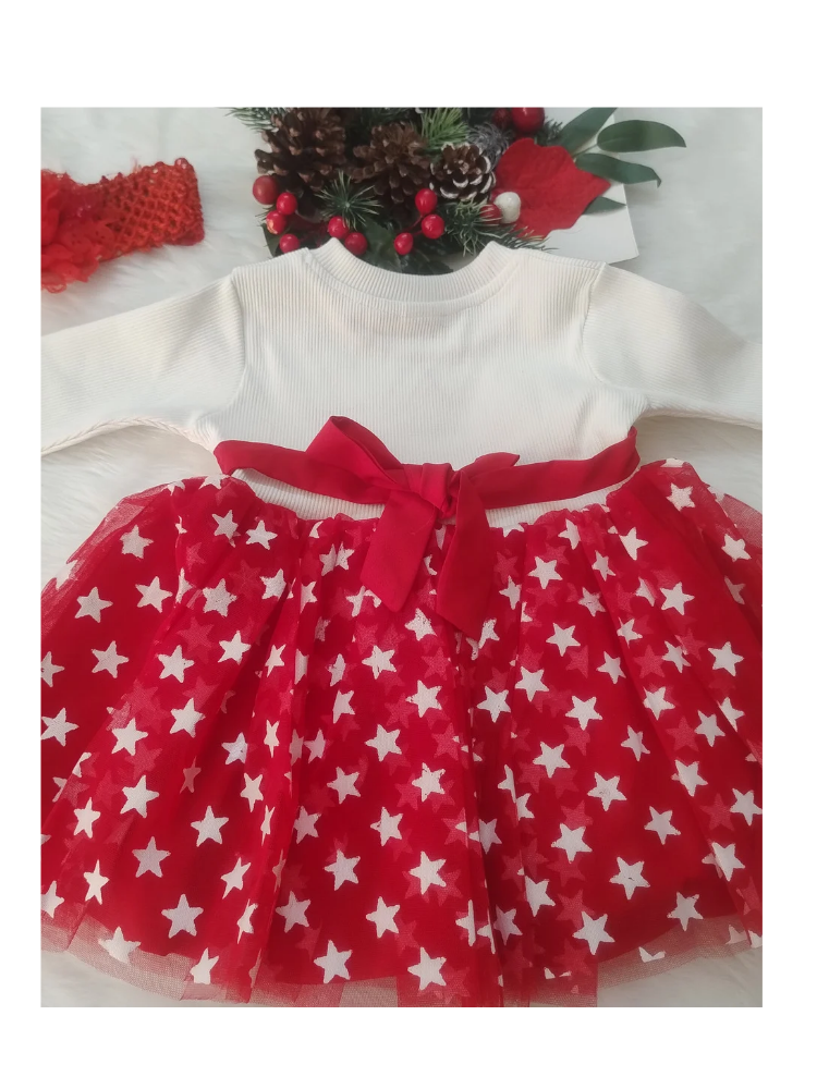 Red and white net frock