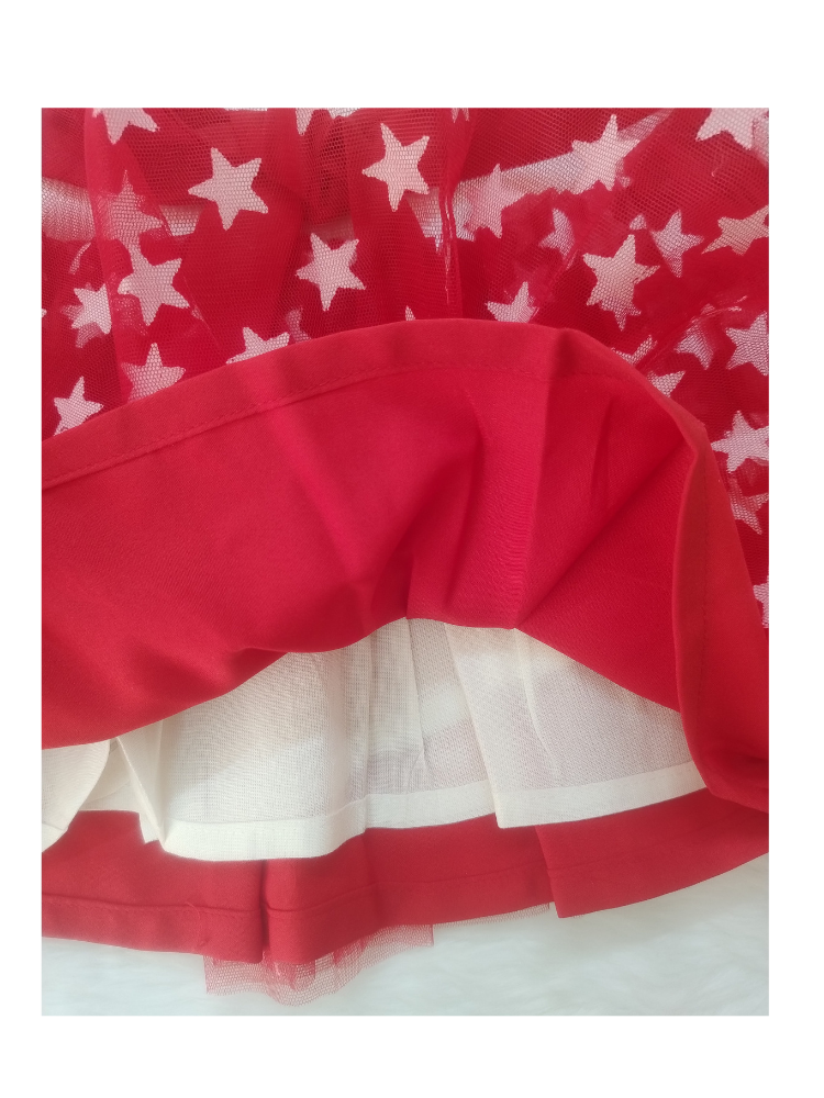 Red and white net frock