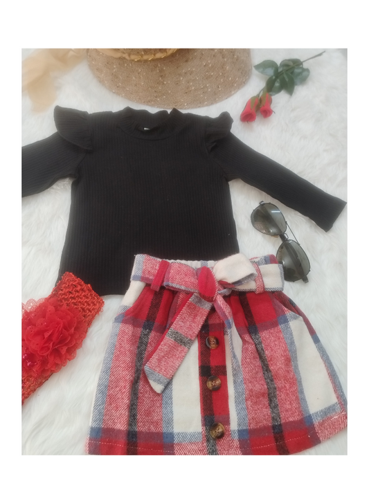 Check Skirt and  ruffled Top
