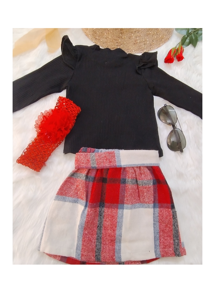 Check Skirt and  ruffled Top