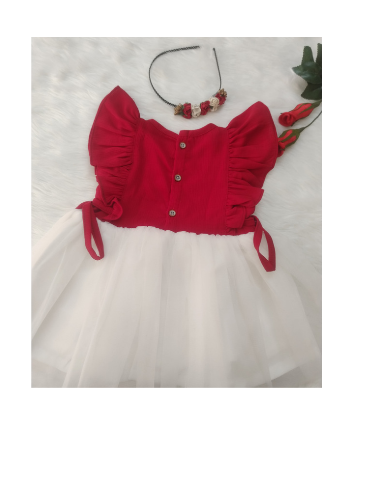 Red and white net frock