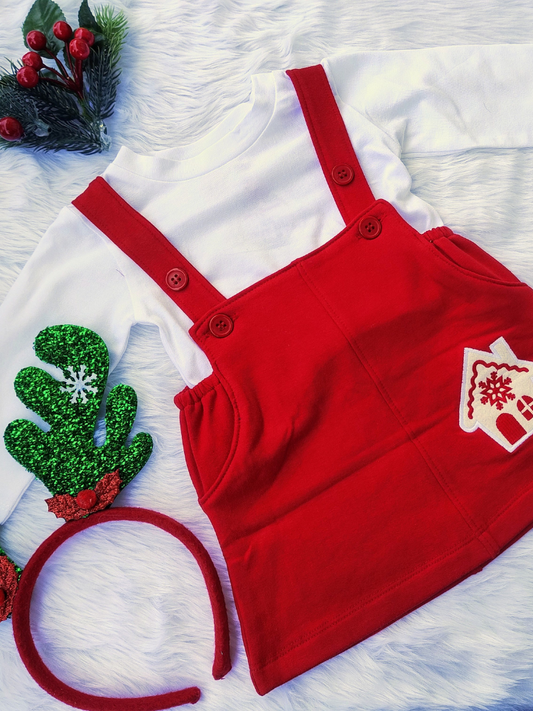 Red and white pinafore dress