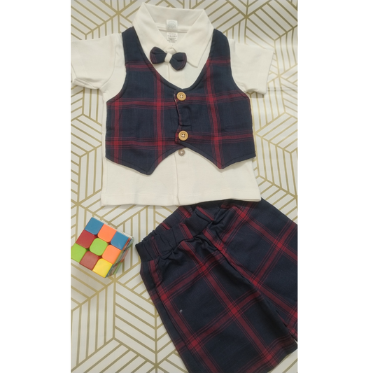 Navyblue shirt with waistcoat, shorts and bow