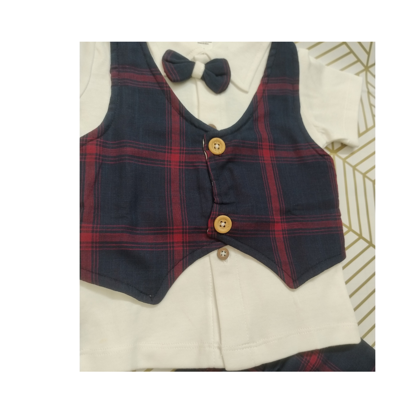 Navyblue shirt with waistcoat, shorts and bow