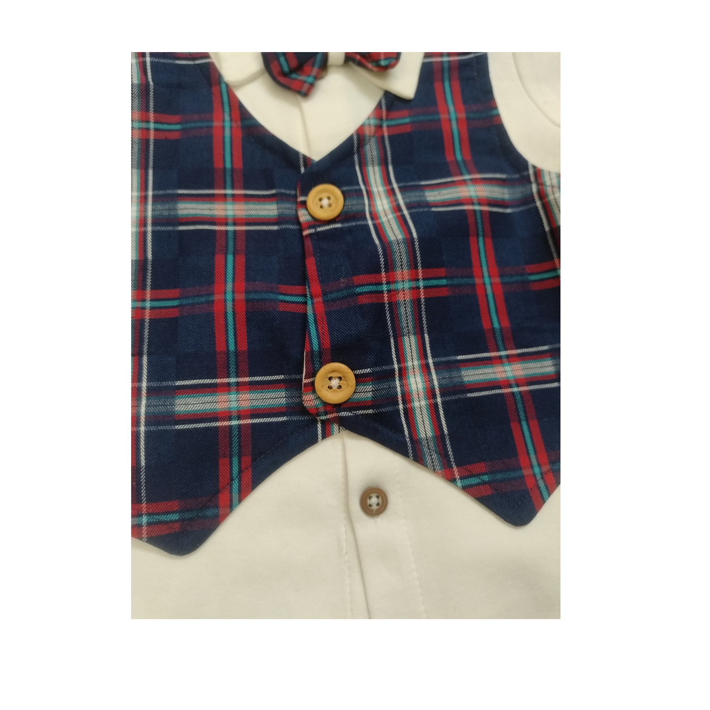Navyblue  checks shirt with waistcoat, shorts and bow