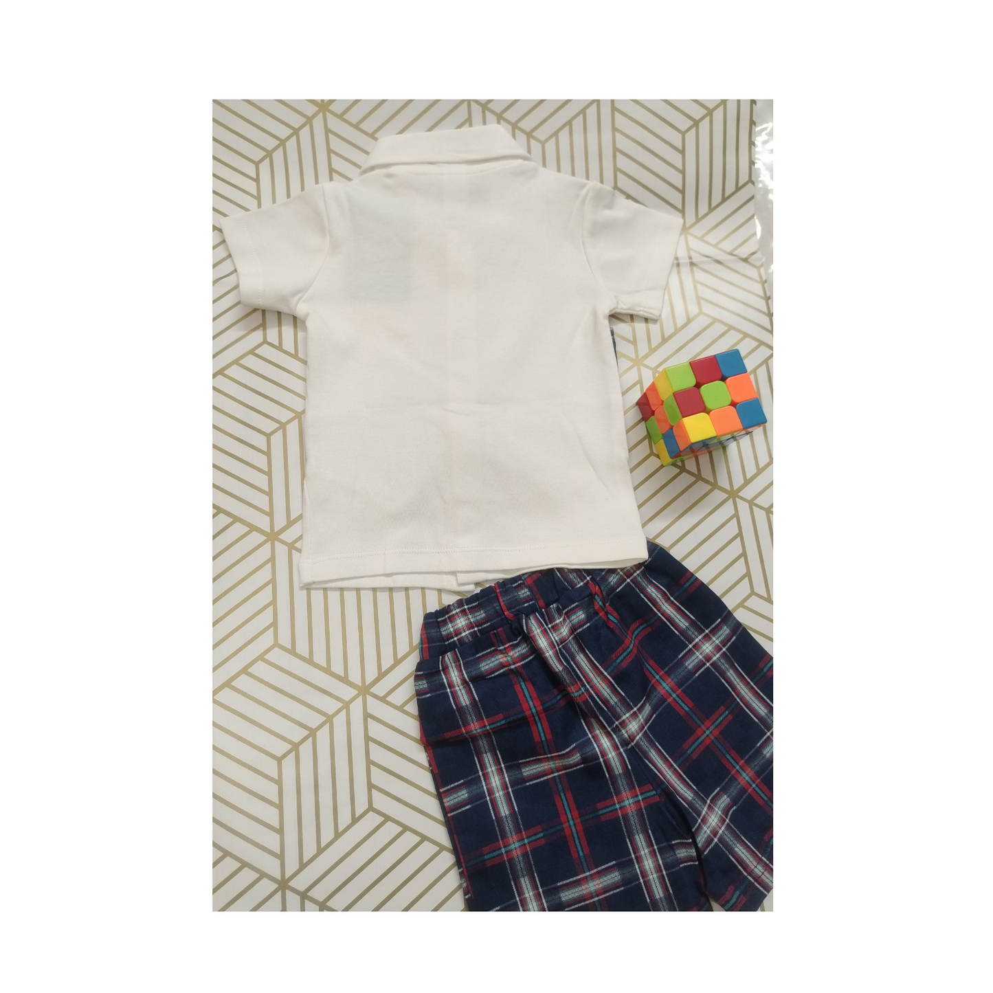 Navyblue  checks shirt with waistcoat, shorts and bow