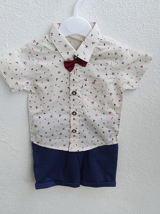 white shirt with shorts and bow