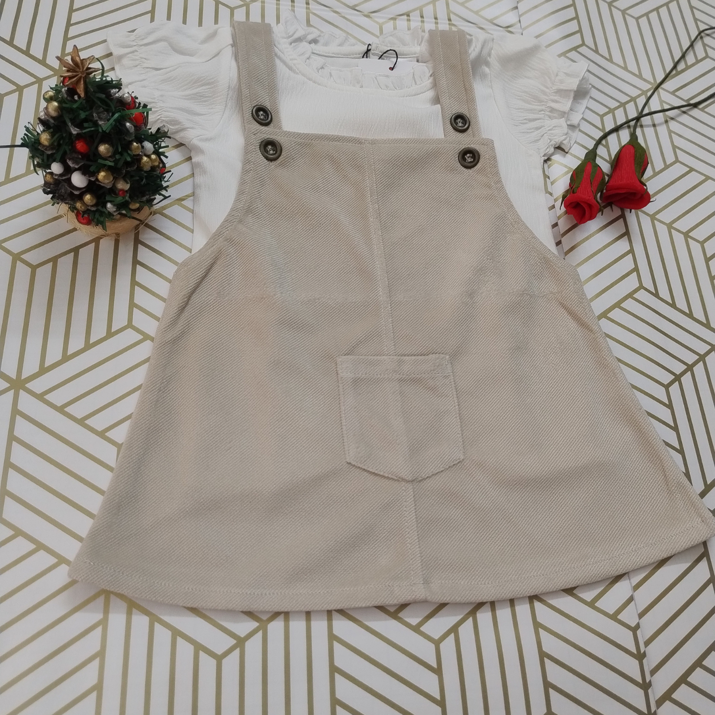 Beige corduroy pinafore dress