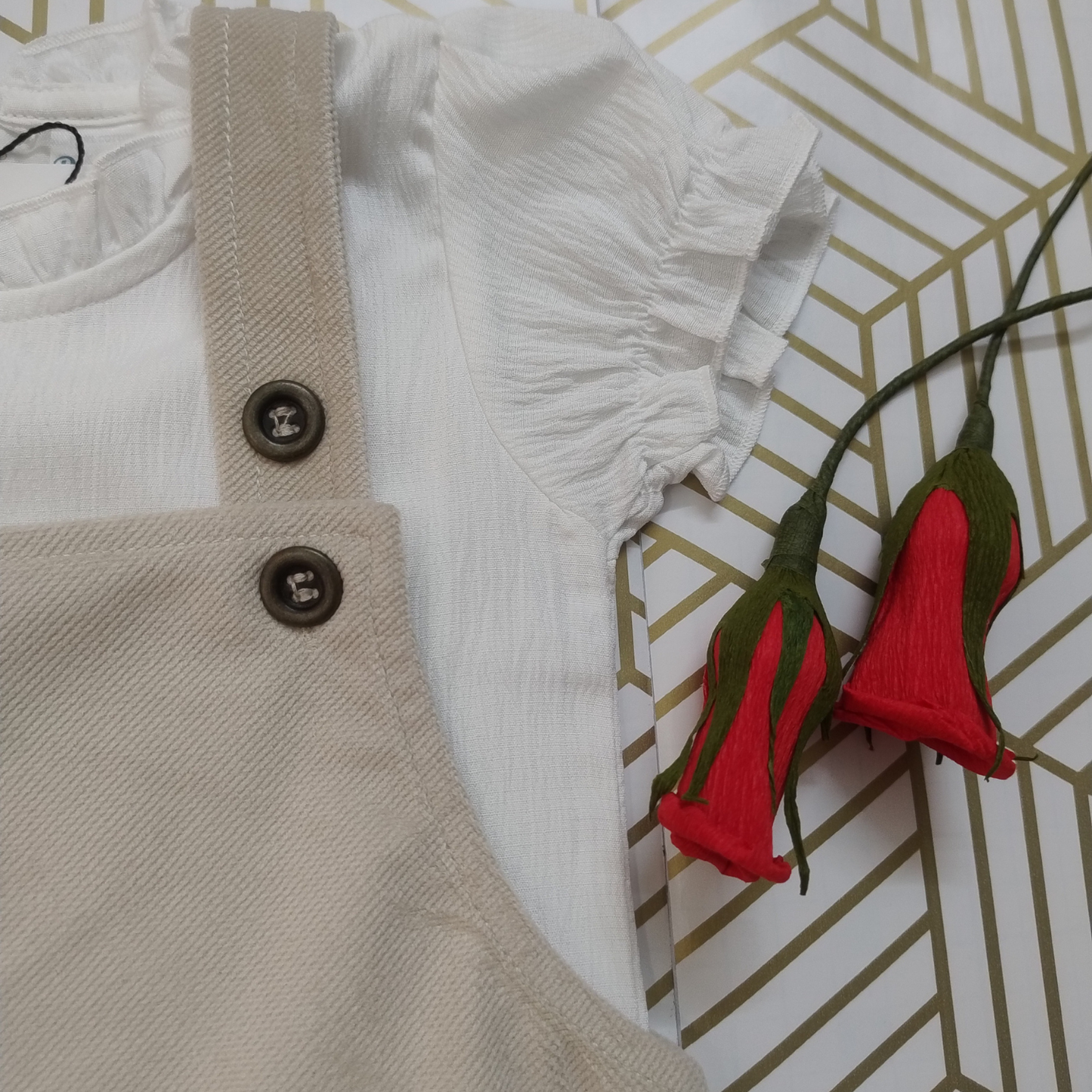 Beige corduroy pinafore dress