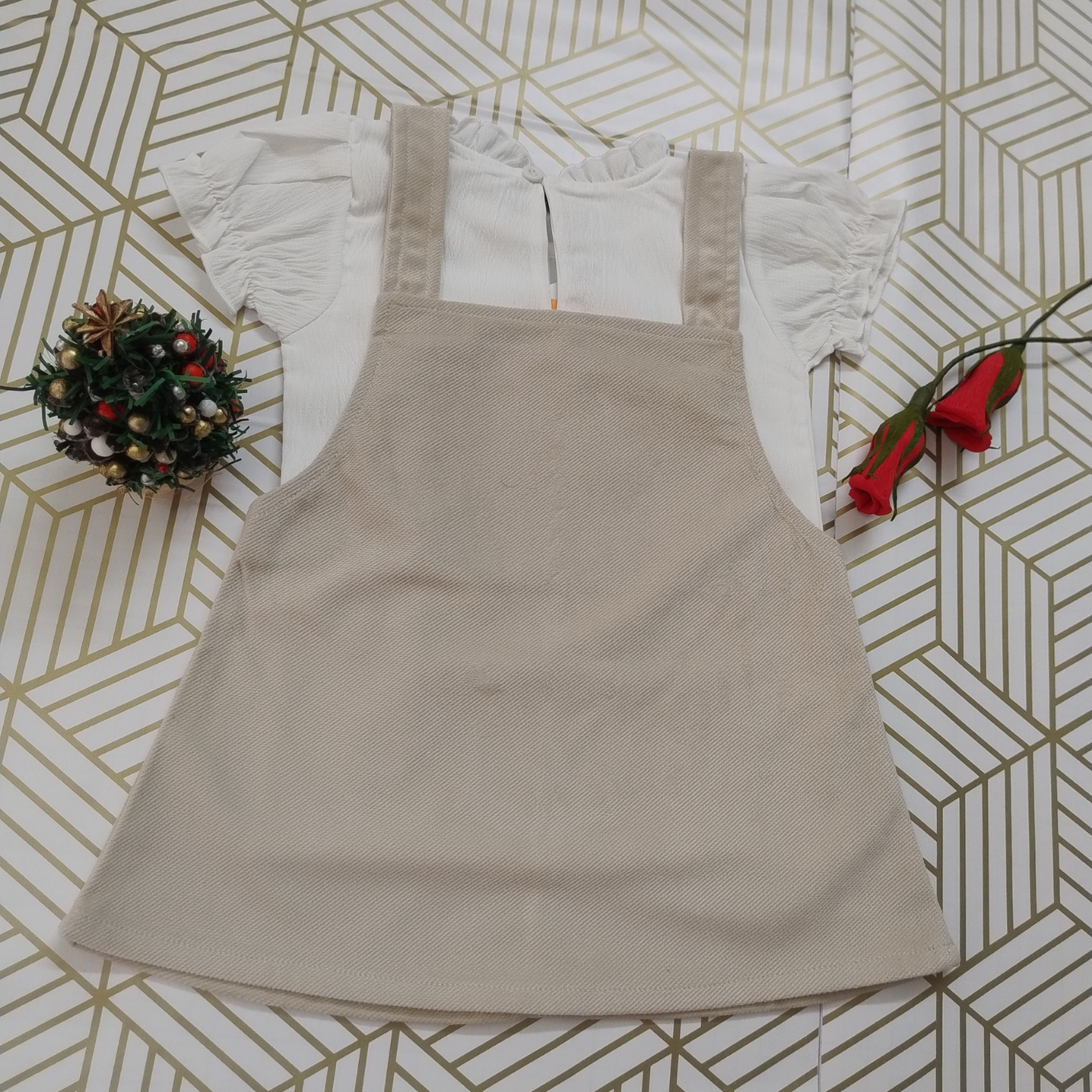 Beige corduroy pinafore dress