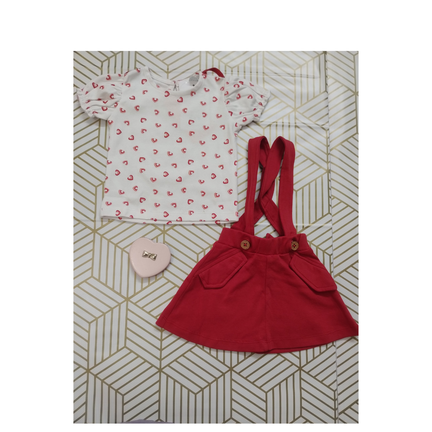 Red and white pinafore dress