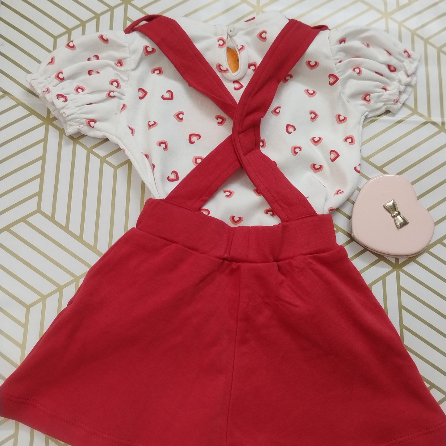 Red and white pinafore dress