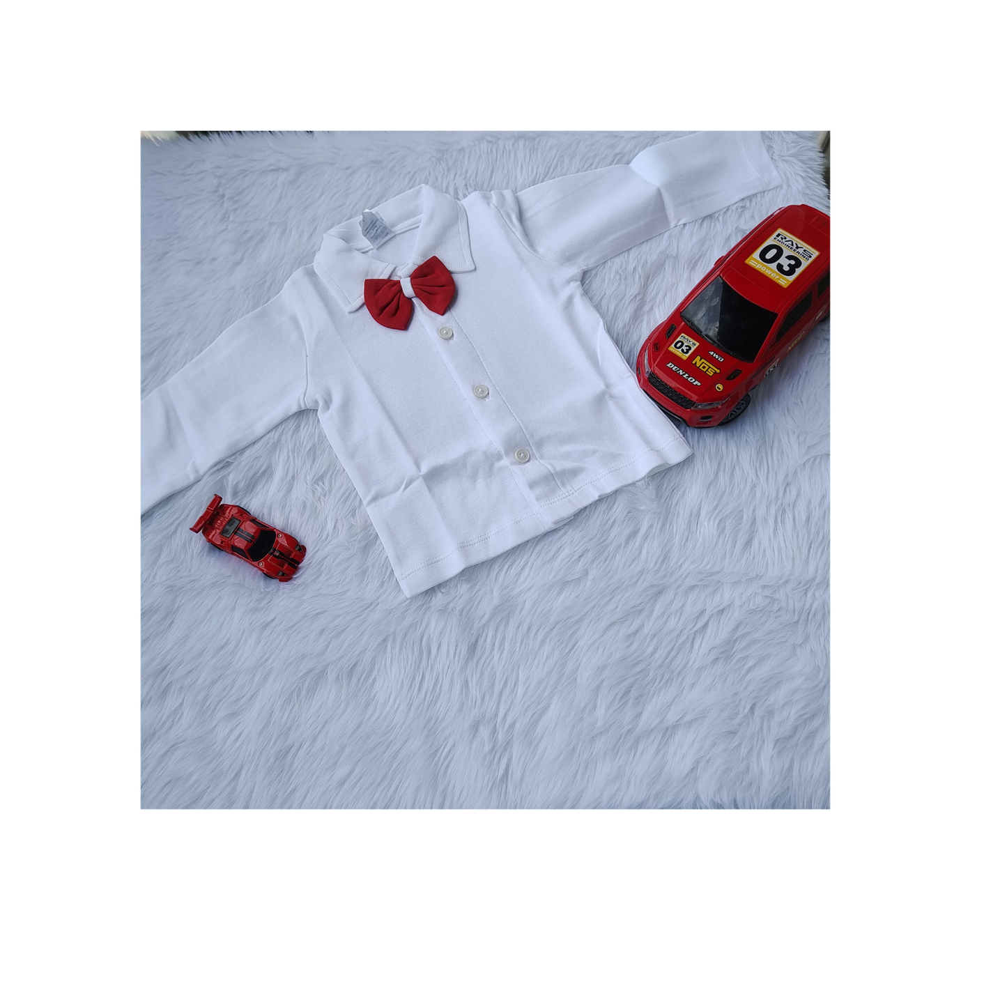Red and white  shirt with dungaree