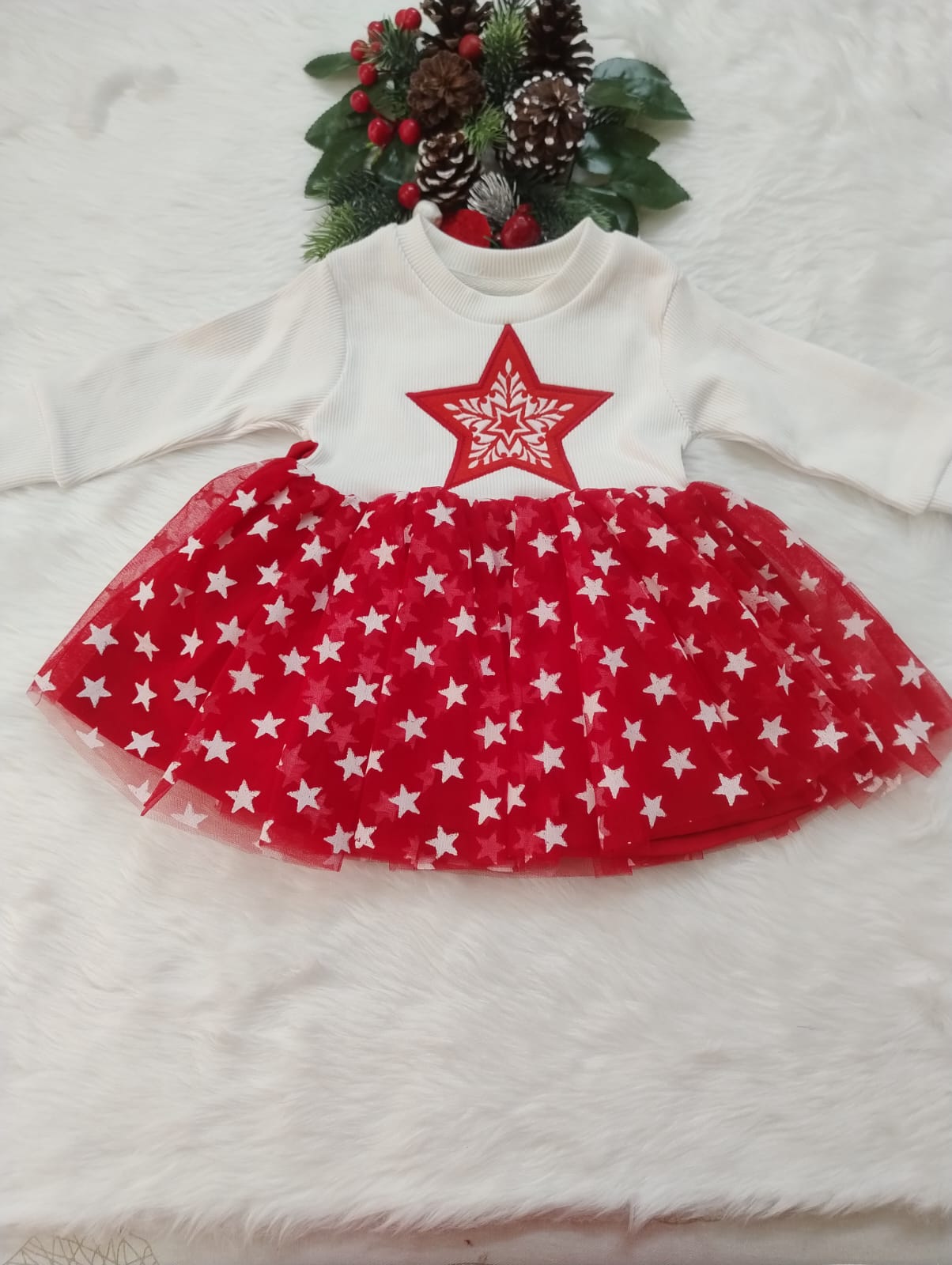 Red and white net frock
