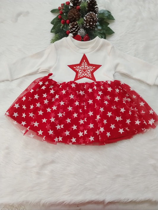 Red and white net frock