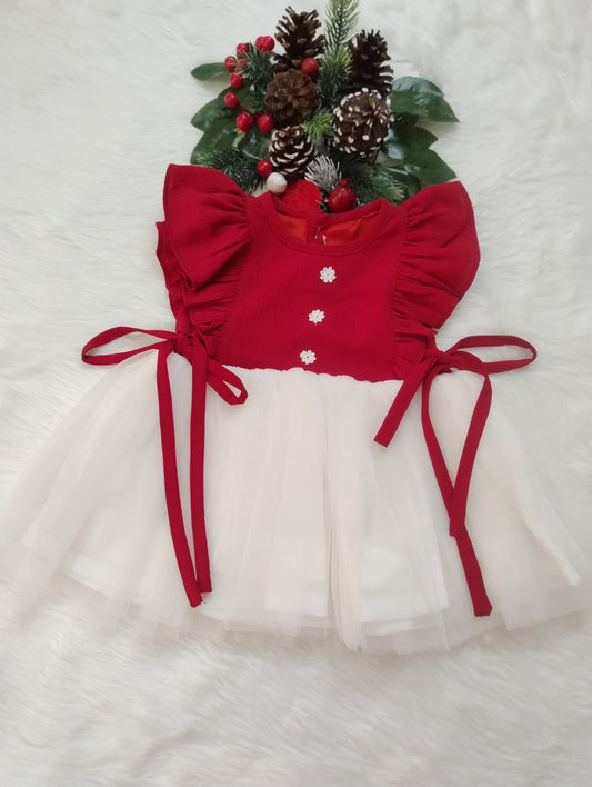 Red and white net frock