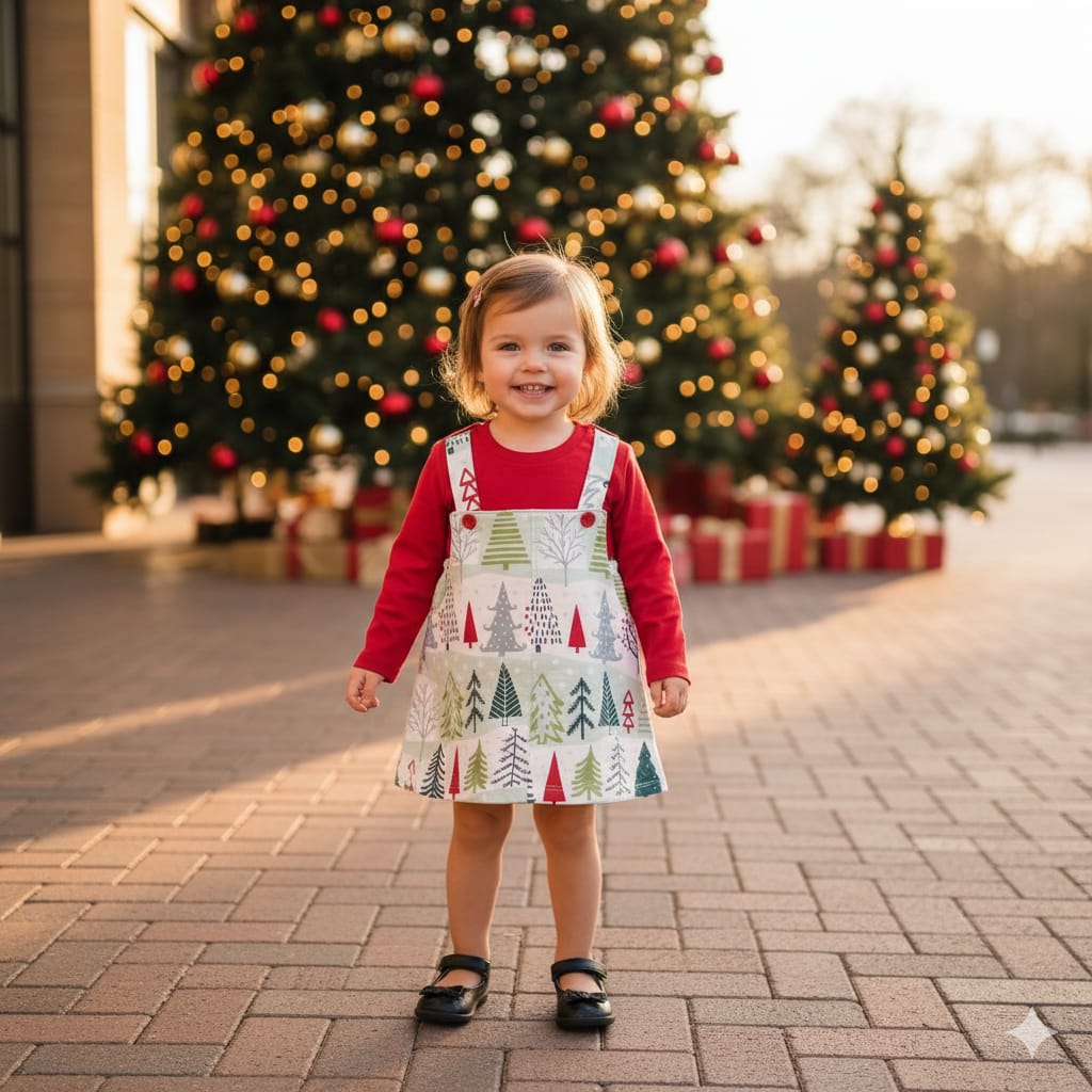 Red and white printed pinafore dress