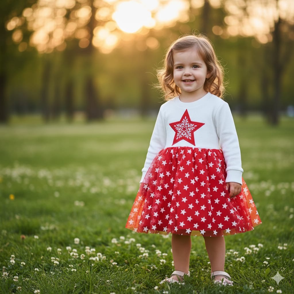Red and white net frock