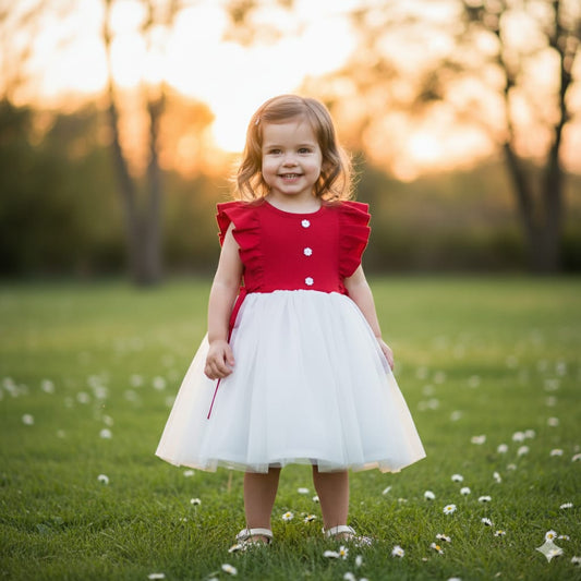 Red and white net frock