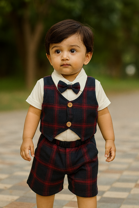 Navyblue shirt with waistcoat, shorts and bow